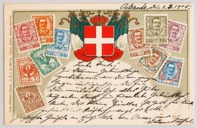 ITALY Germany 1905 Lovely King Emanuele Stamp Flag Motiv Embossed Pic PPC to... - Image 1 of 3