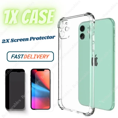Funda Carcasa Transparente con Protector de Pantalla para iPhone 12 11 15 14 XR Xs X 8 7 6 Plus Foto 1 de 4