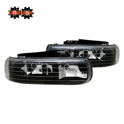 99-02 Chevy Silverado 00-05 Suburban Tahoe Black Housing Headlights Clear Lens - Image 1 of 2