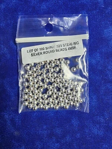 100 ea Shiny STERLING SILVER 4mm SEAMLESS Round Beads - Picture 1 of 1