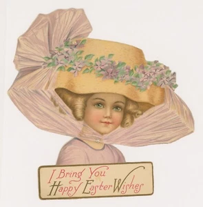 Easter, pretty girl with large hat, Tuck circa 1910 - Picture 1 of 2
