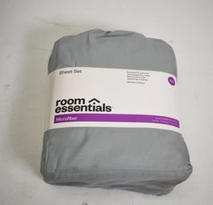 Room Essentials Microfiber Solid Sheet Set 4 Piece King Gray Machine Wash - Picture 1 of 6