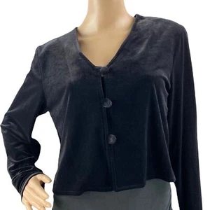 Amanda Smith Black Velour Long Sleeve Button Front Cropped Sweater Cardigan 10 - Picture 1 of 5