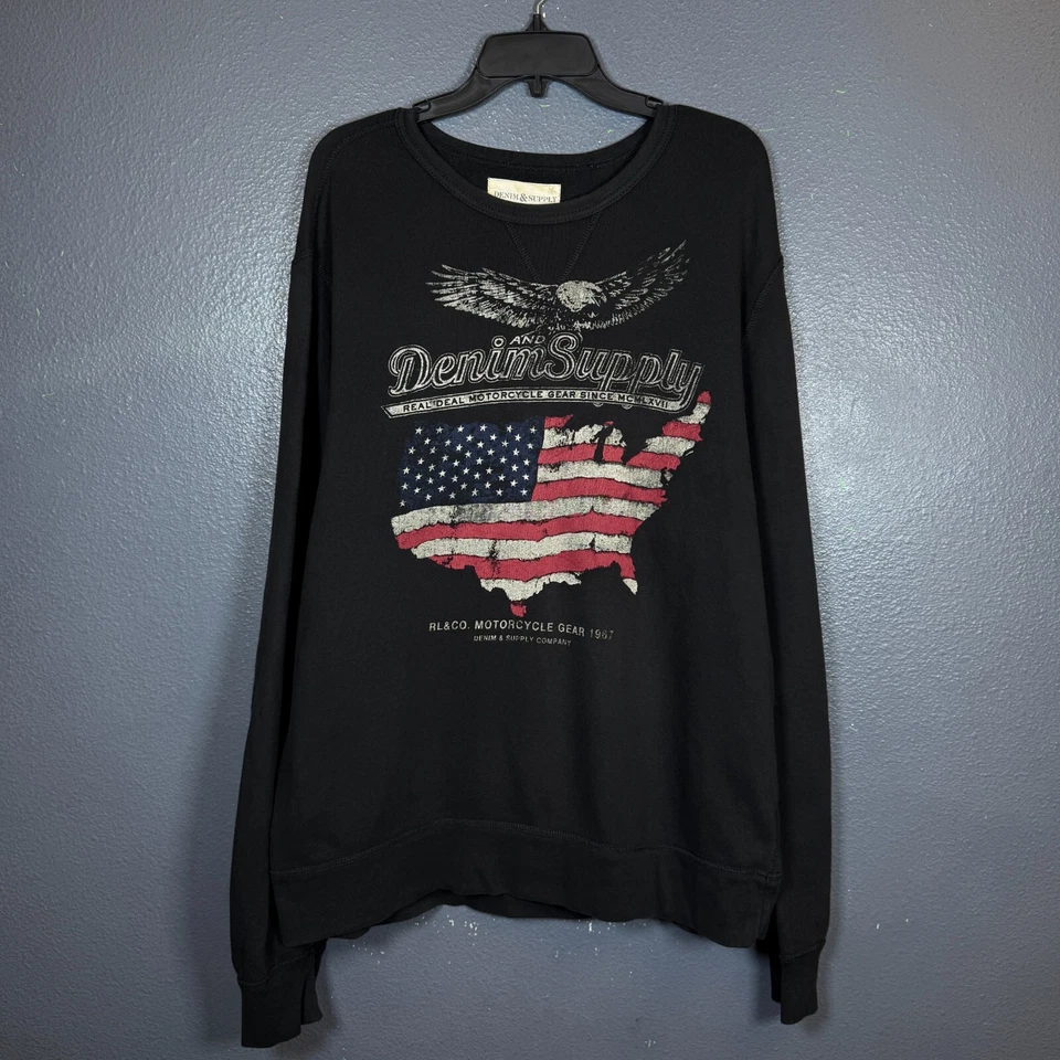 Denim & Supply Ralph Lauren XL Hombre’s Negro Sudadera Grande Bandera Americana Foto 1 de 4