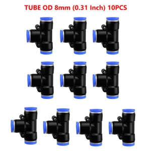 Tubo de montaje neumático empuje para conectar OD 8 mm rama camiseta unión línea de aire 10 piezas - Imagen 1 de 10