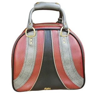 Borsa da bowling Ajay nera bordeaux grigia con piping oro vintage retrò - Foto 1 di 12