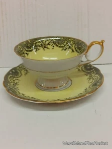ROYAL BAYREUTH Footed Teacup & Saucer Set - Yellow With Design & 24K Gold Trims - Picture 1 of 8