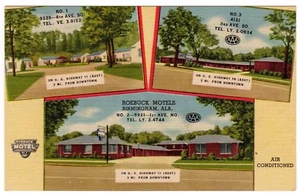 Vintage Postcard Roebuck Hotels Birmingham Alabama Three sites CT Art Colortone - Imagen 1 de 2