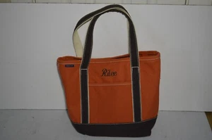 Lands End Tote Bag Cotton Canvas Beach Carry Orange Brown 17 1/2 x 13 - Picture 1 of 10