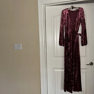 gianni Bini Maxi Wrap dress Velvet Cranberry Burgundy Holiday Vintage Sz Medium - Picture 1 of 11
