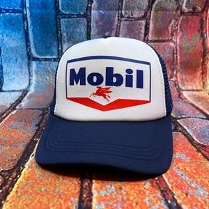 Mobil Oil Trucker Hat Navy Snapback Unisex Defunct Oil Gas Adjustable Cap - Picture 1 of 3