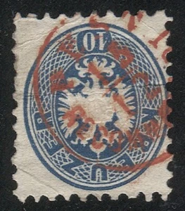 AUSTRIA 1864  10kr  Used  Scarce Red  PEST / RECOMMANDIRT, Mu. 60P - Picture 1 of 1