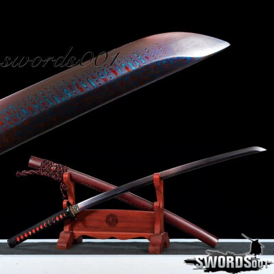 Espada samurai japonesa forjada à mão Katana aço dobrado azul roxo lâmina afiada - Imagem 1 de 4