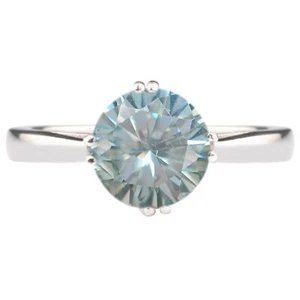 2.15Ct Round Shape 100% Natural Greenish Blue Diamond Ring In 14KT White Gold - Picture 1 of 4