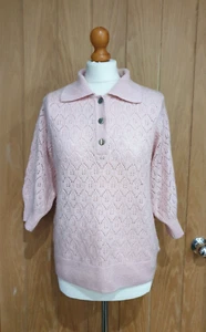 Next size 10 baby pink 1/2 sleeve collared open loose knit jumper - Picture 1 of 7