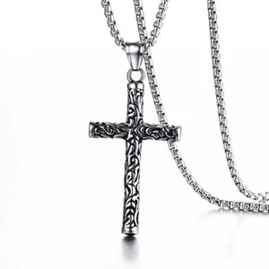 Herren Halskette Edelstahl 316 mit Kreuz Anhänger Silber Männer Halskette 60 cm - Bild 1 von 4