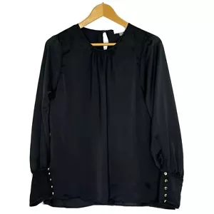 Calvin Klein size Medium Long Sleeved Polyester Blouse Button Cuffs Black - Picture 1 of 10
