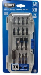 HART 15 Pezzi IMPACT DRIVER BIT SET SUPPORTO BIT MAGNETICO 1/4"-ZONA DI TORSIONE ESAGONALE - Foto 1 di 2