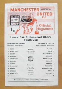MANCHESTER UNITED v OLDHAM ATHLETIC Lancs FA Youth Cup 1972/1973 *Fair/Good Cond - Picture 1 of 2
