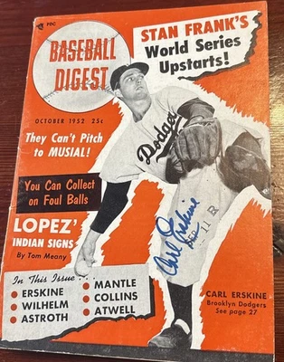 Carl Erskine Signed Autograph Magazine Baseball Digest 1952 Dodgers  - Image 1 of 2
