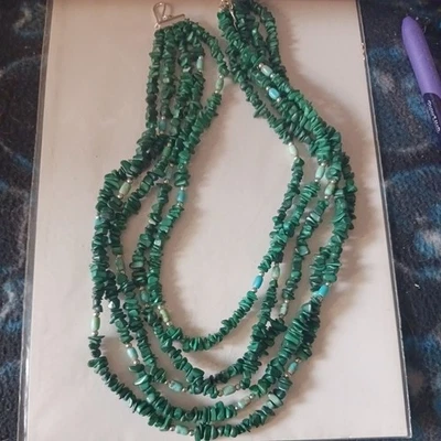 Collar Jay King Malaquita Turquesa Multi 5 Hilos Cascada Plata de Ley Foto 1 de 2