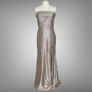 Hayley Paige Occasions Womens Dress 12 Silver Dusty Rose Metallic Evening Gown - Picture 1 of 13