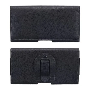 Phone Belt Holder for 6.6-7.2" Phone Horizontal Grain Leather Black - Zdjęcie 1 z 7