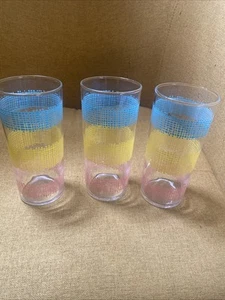 (3) Vintage Federal Glass Tumblers Multi Color Crosshatch Pastel - Picture 1 of 5