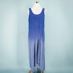 Abito midi asimmetrico senza maniche Eileen Fisher taglia media M blu seta ombreggiata - Foto 1 di 7
