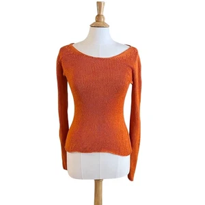 VTG Banana Republic Dark Orange Silk Textured Knit Long Sleeve Sweater, M - Picture 1 of 11
