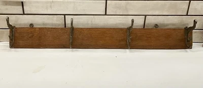 СТАРИННЫЙ ВИНТАЖНЫЙ ДЕРЕВЯННЫЙ НАСТЕННОЕ КРЕПЛЕНИЕ ПАЛЬТО ШЛЯПА СТОЙКА, 4 ЛИТЫЕ КРЮЧКИ - Изображение 1 из 4