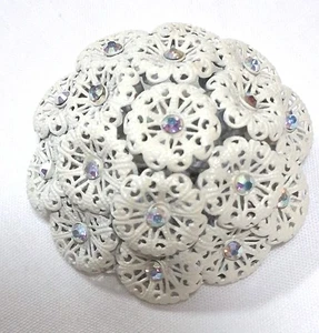 Vintage weiße gewölbte Emaille AB Steine Blume Cluster Brosche Anstecknadel Schmuck filigran  - Bild 1 von 6