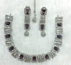 Designer Indian Silver Plated Bollywood Ad Cz Fine Necklace Earrings Set