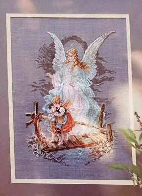 Cross Stitch Pattern GUARDIAN ANGEL Children Flowers Angel Bridge Sandy Orton - Image 1 of 4