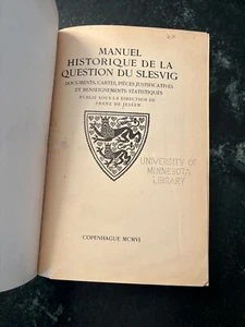 Manuel Historique De La Question Du Slesvig - Antique French Book Denmark Ex-Lib - Picture 1 of 13