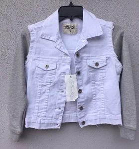$58 NWT So Nikki Brand Gray Sweatshirt Sleeves White Jeans Body Jacket - Picture 1 of 8