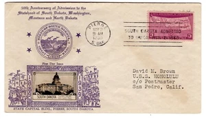 #858 South Dakota 50th Anniversary FDC 1938 - Crosby 14g.1 lilac - Picture 1 of 2