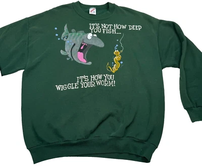 Винтажный свитер 80-х It's Not How Deep You Fish How You Wiggle Your Worm Sex Joke размер XL - Изображение 1 из 4