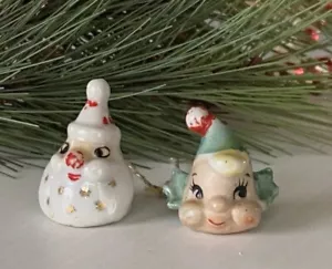 RARE Holt Howard Vtg Christmas Santa And Pixie Elf Miniature Ornament Set Decor - Picture 1 of 12