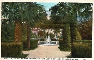 Postcard FL St Augustine Fountain Hotel Alcazar Grounds 1930 Vintage PC J8925