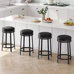 24'' Swivel Bar Stools Set of 4 with Footrest, Modern Counter Height Barstools w - Picture 1 of 7