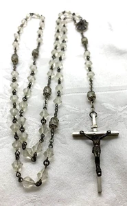 Rosary Crystal Clear Glass Beads Crucifix Cross Mary Sacred Heart Catholic Older - Picture 1 of 9