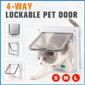 Large 4-Way Safe Lockable Cat Door Pet Dog Brushy Flap Scalable Screen Locking - Picture 1 of 15