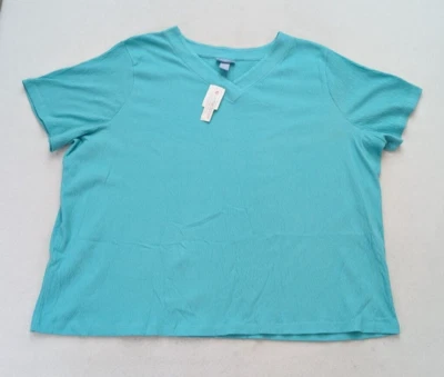 Liz & Me 女式 T 恤尺寸 3X 蓝色绿色皱纹纹理 V 领短袖 — 第 1/4 张图片