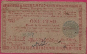 PHILIPPINES (GUERRILLA) 1 PESO 1945 NEGROS PROVINCE EMERGENCY CURRENCY BOARD,RED - Picture 1 of 2
