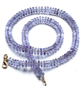 Blue Sapphire Color Quartz 8 mm Size German Cut Rondelle Beads 19" Necklace - Picture 1 of 5