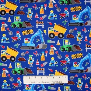Kids Fabric - Construction Workers & Tools Blue - Timeless Treasures 1.38 Yard - Picture 1 of 1