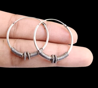 Healing 925 Sterling Silver Plated Vintage Bali Hoop Earrings Jewelry Gift OFE33 - Image 1 of 4