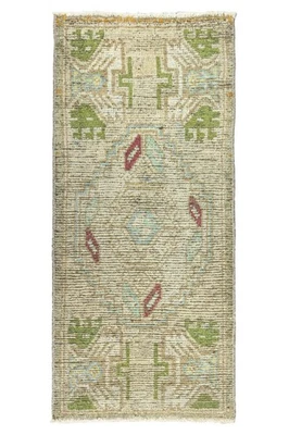 Handmade Turkish Oushak Rug 1.6x3.3 ft – Beige Sage Wool – Minimal Accent Mat - Image 1 of 4