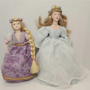 2 Avon Fairy Tale Dolls – Rapunzel & Flower Maiden (1986 Porcelain Vintage Set) - Picture 1 of 13